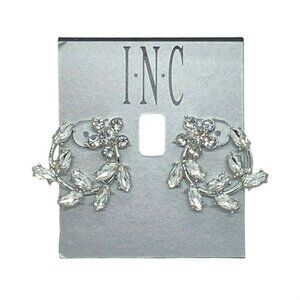 Silver-Tone Crystal Flower Bypass Hoop Earrings